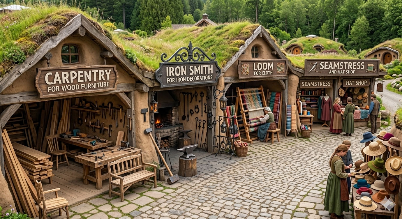 Cottage industries — bakery, art gallery, herbal shop, honey and jams, printers
